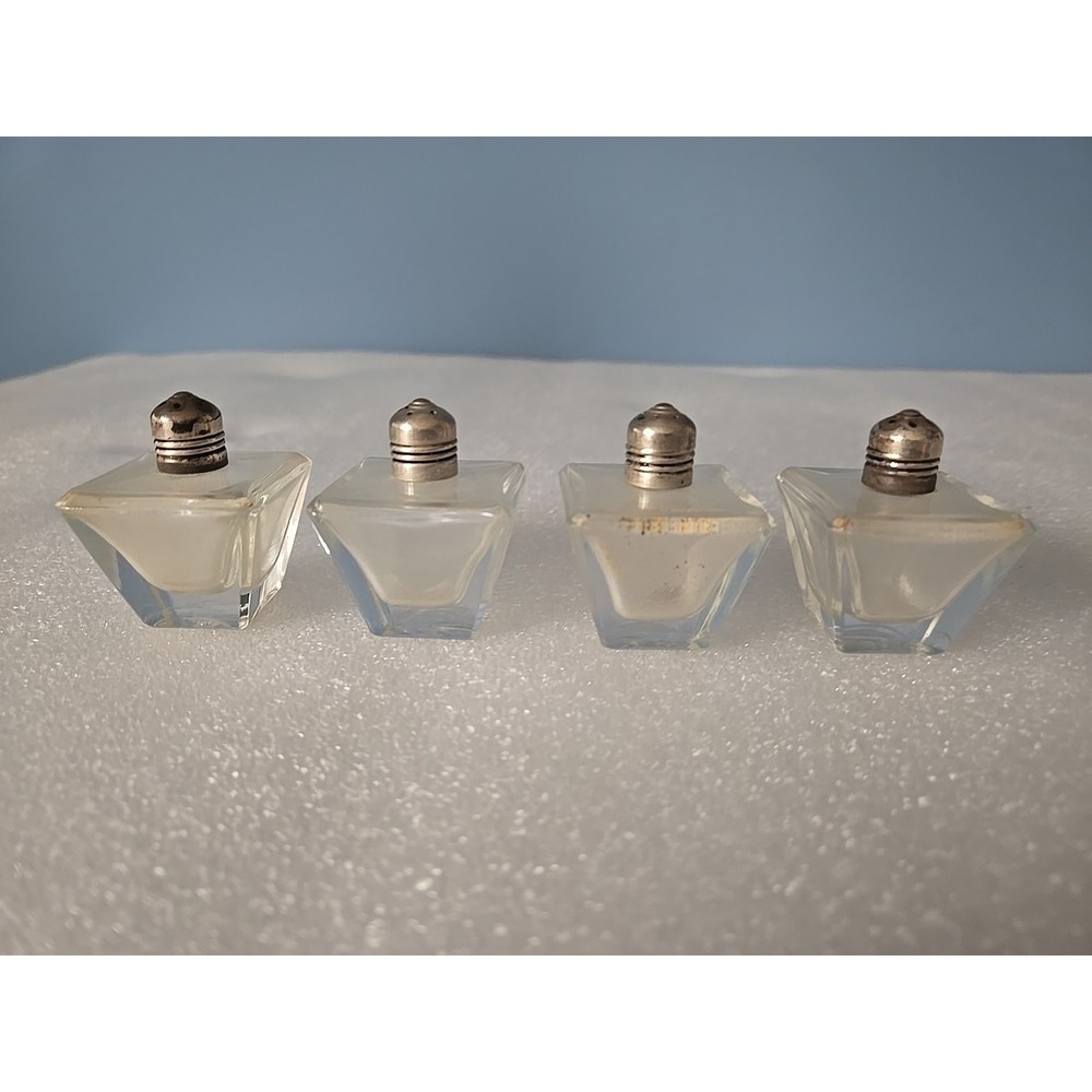 4 German Trapezoid Glass Salt Pepper Shakers Silver Tops 1944-1949 IRICE